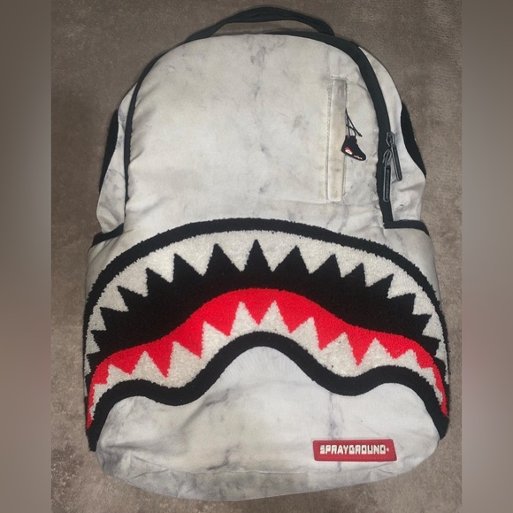 Sprayground Bags Sprayground Chenille White Marble Shark Backpack